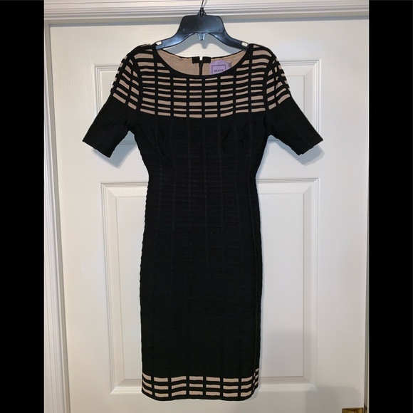 Hervé Leger Black Tan Gisele Bandage Short Dress - Picture 2 of 7